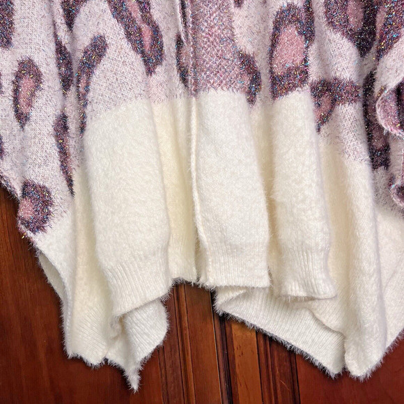 Roffe Leopard Poncho Capelet Brushed Soft Wrap Pink Leopard Metallic One Size - Picture 11 of 13